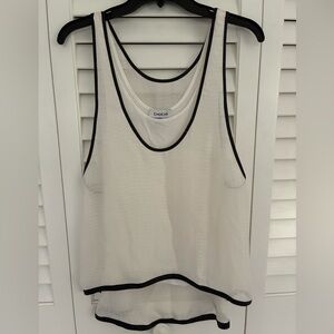 Bebe Flowy White Tank Top with Black Trim